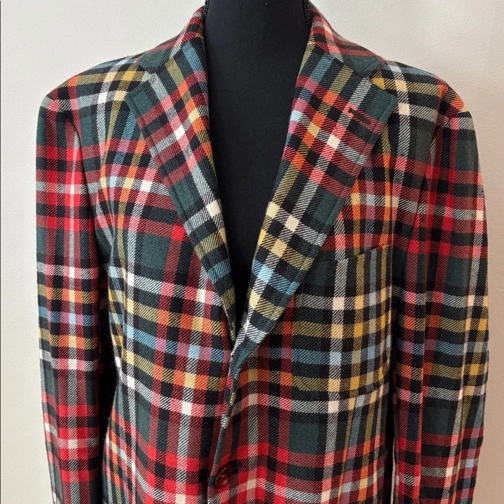 ETRO Milano Vintage Men's Wool Multi Sport Coat Blazer Jacket Red Green size 52R